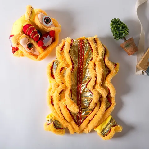 Pet Dog Cat Lion Dance Costume Chinese Style New Year Festive Funny Plush Embroidered Costume For Dogs Cats Apparel Set