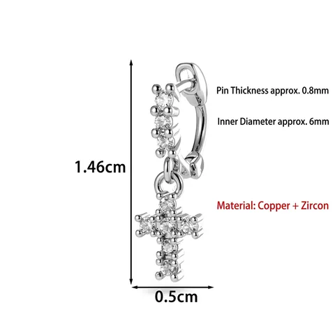 Niche Design Copper Cross Pendant Hoop Earrings For Women Men Micro Inlaid Zirconia Cartilage Piercing Jewelry Silver Color