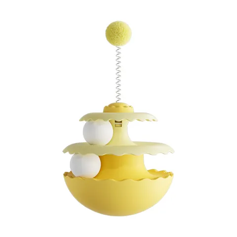 Interactive Cat Turntable Tumbler Toy With Spring Feather Ball Multilayer Rotating Track Trackball Toy For Kitten Boredom Relief Pet Supplies