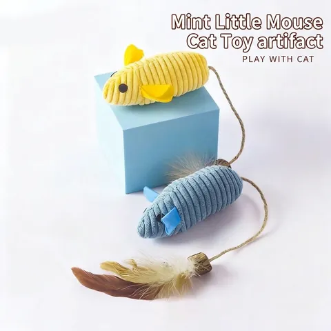 Plush Simulation Mouse Cat Toy With Silvervine Natural Feather And Bell Durable Chew Interactive Cat Toy For Indoor Cats