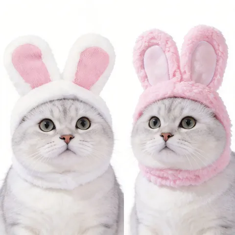 Cute Bunny Ears Cat Hat Soft Sherpa Fleece Pet Headgear Cartoon Animal Costume Accessory For Small Dogs Cats Party Photography