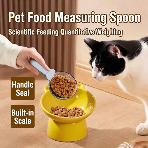 Multifunctional Pet Food Scoop With Measuring Scale And Sealing Bag Clip Transparent ABS Cat Dog Food Measuring Shovel Storage Accessory