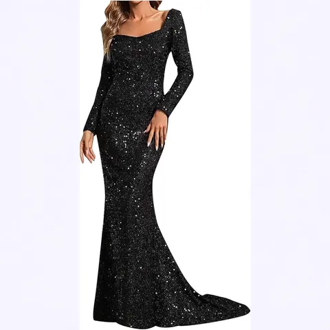 Damen Sexy V-Ausschnitt Pailletten Abendkleid Elegant Lang Glockenärmel Bodycon Party Gown Für Hochzeit Bankett Event