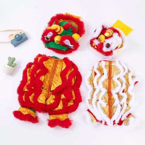 Traditionelles Chinesisches Löwentanz Haustierkostüm Festliches Winter Warmes Hunde Katzen Outfit Für Neujahr Pailletten Bestickte Welpenkleidung