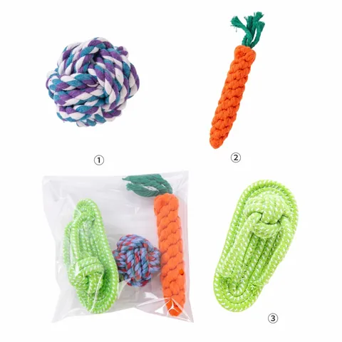 Interactive Dog Chew Rope Toys Set Cotton Woven Carrot Slipper Bone Knot Ball For Small Medium Dogs Teething Cleaning Training