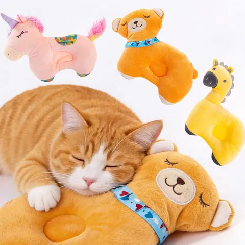 Cartoon Animal Pet Pillow Soft Polyester Plush Neck Support Sleep Cushion For Cats And Small Dogs Pig Bear Unicorn Deer Design
