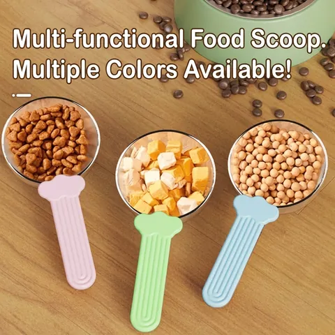 Multifunctional Pet Food Scoop With Measuring Scale And Sealing Bag Clip Transparent ABS Cat Dog Food Measuring Shovel Storage Accessory