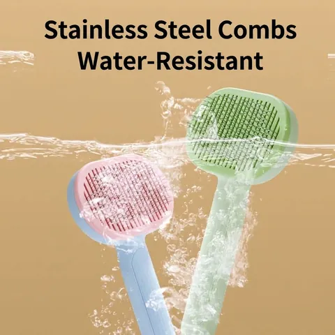 Self-Cleaning Pet Slicker Brush For Cats And Dogs Stainless Steel Pin Grooming Brush Hair Removal Massage Tool Portable Deshedding Accessories