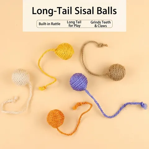 Juguete de Pelota de Sisal para Gatos Con Cola Larga y Sonajero Integrado para Rascar y Limpiar los Dientes Juego Interactivo