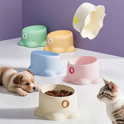 Edelstahl Haustiernapf 15 Grad Geneigt Nackenschutz Katzenfutternapf Rutschfest Hundewassernapf Oktopus Dinosaurier Kaninchen Form PP Kunststoffbasis Futternapf