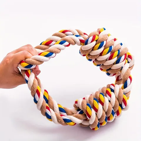 Durable Multicolor Cotton Rope Dog Toy For Medium Large Dogs Knotted Braided Chew Toy Dental Cleaning Interactive Tug Of War Toy