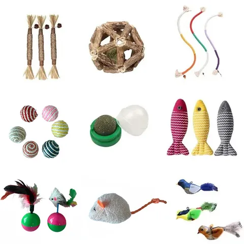 Juguete Interactivo para Gatos Bola de Sisal Palo de Silvervine Juguete para Lamer con Hierba Gatera Bola Tejida de Cuerda de Algodón para Limpieza de Dientes