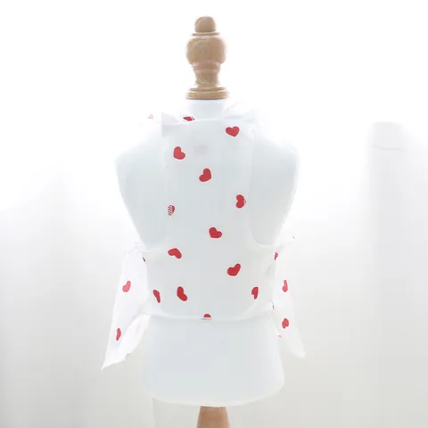 Pet Summer Heart Print Sling Dress Small Medium Dogs Cats Princess Ruffle Bowknot White Red Heart Puppy Kitten Clothes