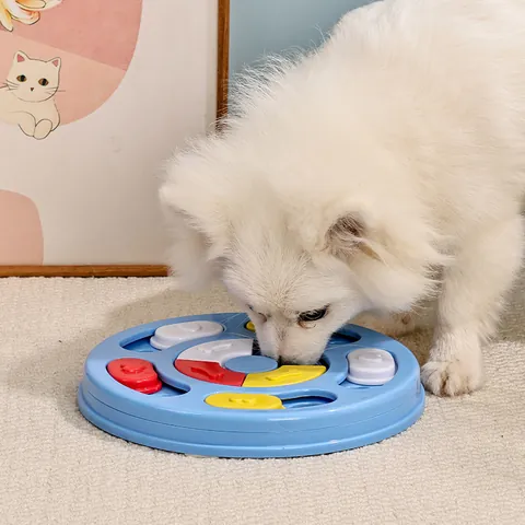 Jouet Puzzle pour Animaux de Compagnie Chien Chat Interactif Alimentation Lente Jeu Plateau de Cachette en Plastique Rond Patte Hexagone