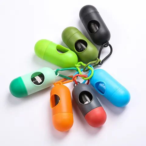 Draagbare Capsule Hondenpoepzakjes Dispenser Voor Honden Katten Wandelen Outdoor Afvalzakhouder Met Karabijnhaak Plastic Container