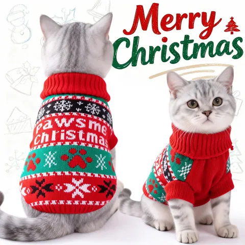 Maglione Natalizio per Cani Vestiti Caldi in Maglia per Cuccioli Pawsome Christmas Stampa Lettere Fiocchi di Neve Abbigliamento per Animali