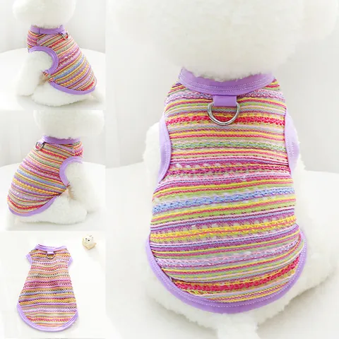 Atmungsaktive Hohle Gestrickte Haustier Hundeweste Böhmisches Zickzack-Muster Gestreifte Sommer Katzenkleidung Mit D-Ring Leinenbefestigung