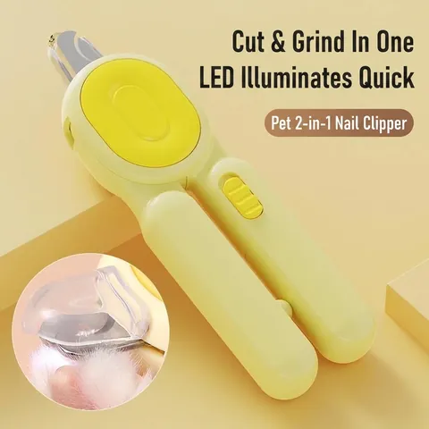 Pet Nail Clippers With LED Light For Bloodline Illumination Stainless Steel Blade Hidden Nail File Splash Guard For Cats Dogs Cleaning Supplies