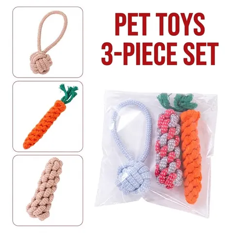 Interactive Dog Chew Rope Toys Set Cotton Woven Carrot Slipper Bone Knot Ball For Small Medium Dogs Teething Cleaning Training
