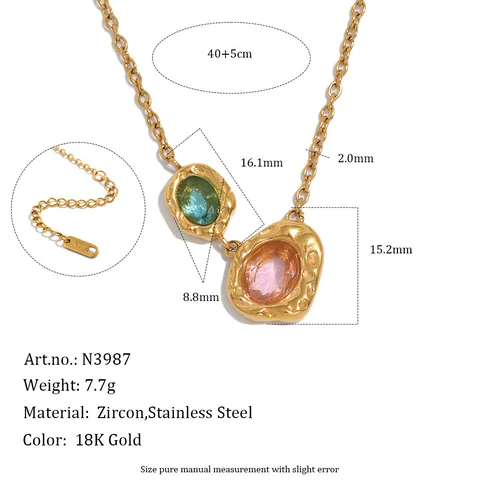 Vintage Stainless Steel Jewelry Set 18K Gold Plated Hammered Geometric Rhinestone Necklace Bracelet Earring Ring For Women