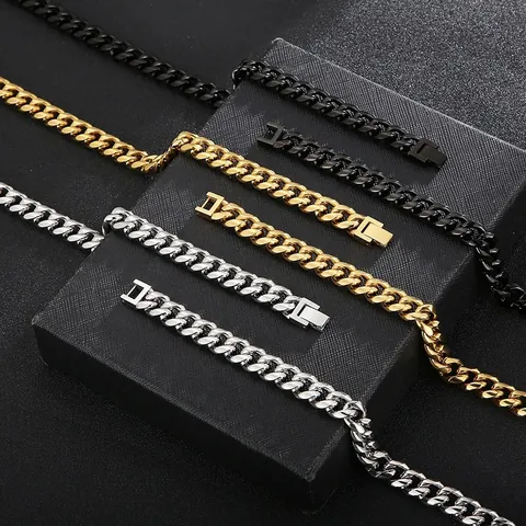 Heren Roestvrij Staal Cubaanse Schakel Ketting Armband Set Minimalistische Gepolijste Ketting Hip Hop Sieraden voor Mannen Casual