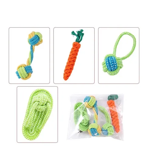 Set di 4 Giocattoli in Corda per Cani Corda di Cotone Resistente Giocattoli da Masticare per Cani di Piccola Taglia Pulizia Denti Interattivo