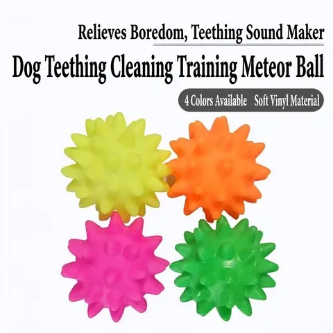 Durable Squeaky Pet Toy Spiked Meteor Ball For Small Medium Dogs Bite Resistant Dental Cleaning Training Molar Toy Random Color
