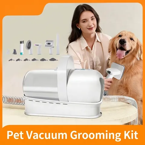 7-in-1 Pet Grooming Vacuum Kit Professional Dog Cat Hair Remover Trimmer Clipper Deshedding Brush 1L Dust Cup Low Noise Suction Tool Set