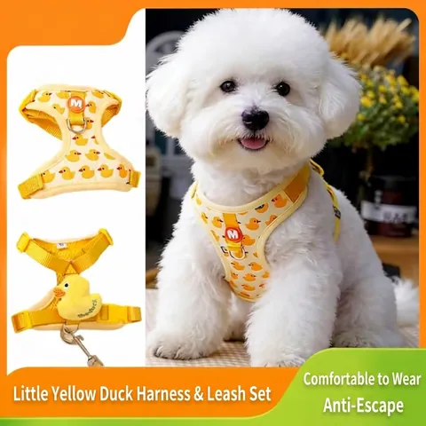 Juego de Arnés y Correa para Perro con Patrón de Patito Amarillo Chaleco de Malla Transpirable Ajustable para Perros Pequeños Medianos Gatos
