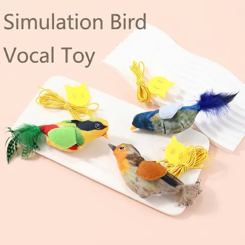 Simulation Bird Door Hanging Cat Toy With Artificial Feather Elastic Cord Suction Cup Lifelike Sounding Plush Kitten Teaser Self-Play Interactive Toy