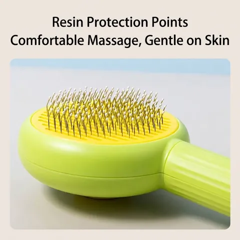 Self Cleaning Pet Grooming Brush Stainless Steel Needle Comb For Cats And Dogs Persimmon Orange Fruit Style Deshedding Tool