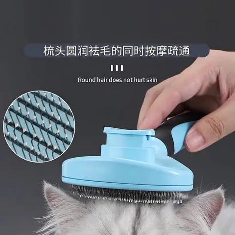 Cepillo Autolimpiable para Perros y Gatos Peine de Aseo Circular Con Mango Antideslizante de TPR Cepillo de Agujas de Masaje