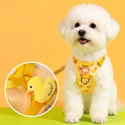 Juego de Arnés y Correa para Perro con Patrón de Patito Amarillo Chaleco de Malla Transpirable Ajustable para Perros Pequeños Medianos Gatos