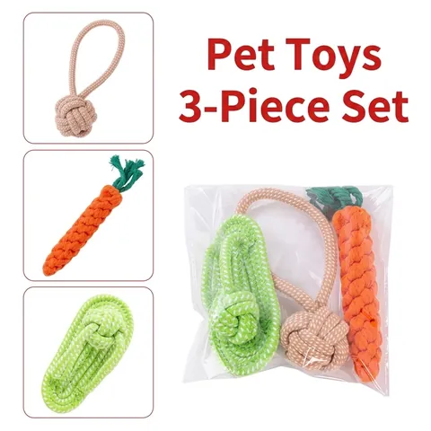 Durable Cotton Dog Rope Toy Set For Puppy Teething Dental Cleaning Squeaky Plush Interactive Toys For Small Medium Dogs