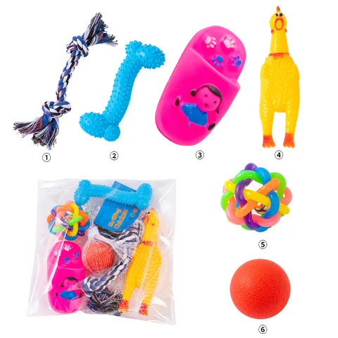 Pet Dog Toy Set Cotton Rope Rubber Squeaky Chicken Bone Teething Molar Chew Toys For Small Medium Dogs Fun Training Accessory