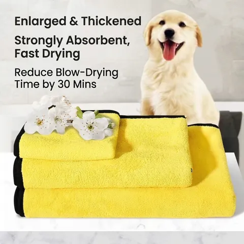 Serviette de Bain pour Animaux en Microfibre Épaissie Double Face Ultra Absorbante Séchage Rapide pour Chien Chat Avec Crochet
