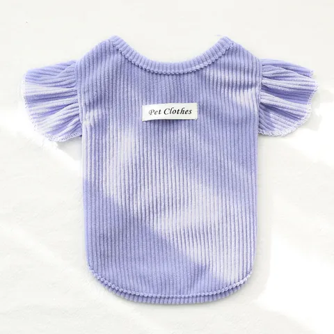 Pull en Velours Côtelé pour Animaux avec Manches à Volants Gilet en Maille pour Petits et Moyens Chiens Chats Vêtements de Printemps Confortables