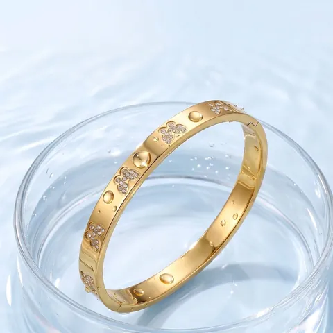 Stainless Steel Butterfly Rhinestone Bangle Bracelet For Women Gold Silver Plated Clover Bangle Oval Hinged Cuff Bracelet Fashion Jewelry