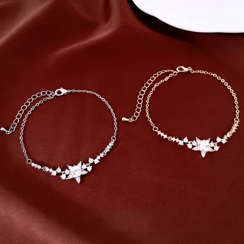 18 Karaat Verguld Koperen Zirconia Bloem Verstelbare Armband Voor Dames Elegante Florale Ingelegde Schakelketting Sieraden