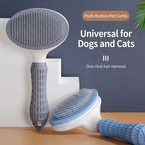 Cepillo de Carda Autolimpiante en Un Clic Herramienta de Aseo ABS Aguja de Acero Inoxidable Peine para Perros Gatos