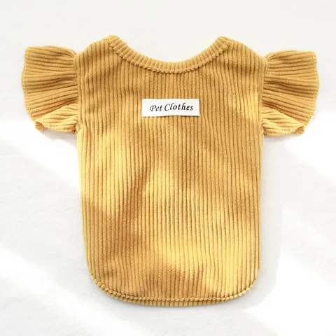 Pull en Velours Côtelé pour Animaux avec Manches à Volants Gilet en Maille pour Petits et Moyens Chiens Chats Vêtements de Printemps Confortables
