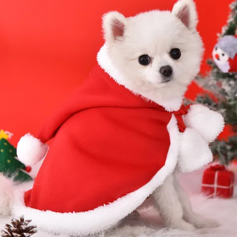 Christmas Pet Cloak Red Riding Hood Style Dog Cat Warm Hooded Cape Costume With White Plush Trim For Small Dogs Cats Holiday Outfit