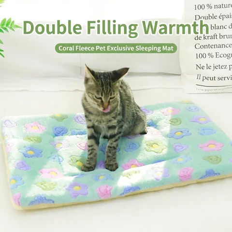 Pet Cushion Bed Coral Fleece Thickened Warm Indoor Cat Dog Mat Soft Plush Starry Moon Pattern Washable Sleep Pad Blanket