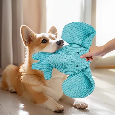 Giocattolo di Peluche Sonoro per Cani in Velluto a Coste Forma di Elefante per la Pulizia dei Denti dei Cuccioli Interattivo