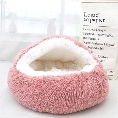 Haustierbett Langflor Für Katzen Kleine Hunde Warm Halbgeschlossen Katzenhöhle Schlafsack Waschbar Weich Kunstpelz Kätzchen Nest