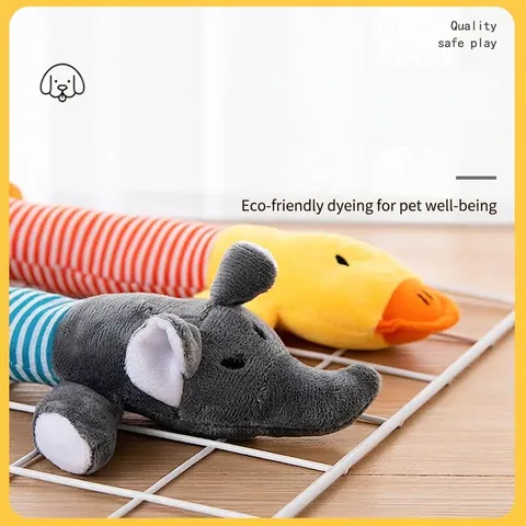 Plush Dog Toy Squeaky Long Strip Animal Cute Elephant Pig Duck Chew Toy Interactive Pet Toy