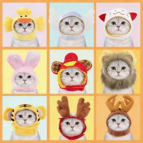 Sombrero Divertido de Disfraz de Mascota de Dibujos Animados León Tigre Conejo Pato Forma Peluche Suave Accesorios de Tocado Ajustables para Gatos Perros