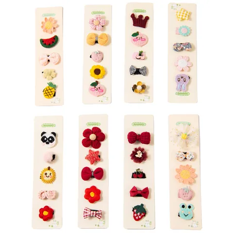 Pet Hair Clips Set Handmade Embroidery Fruit Animal Flower Design Polyester Pet Accessories For Small Dogs Cats Yorkie Teddy