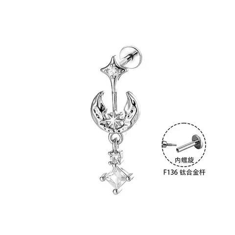 Titanium Internally Threaded Cartilage Piercing Stud Star Moon Anchor Pendant Rhombus Zirconia Ear Bone Stud For Women