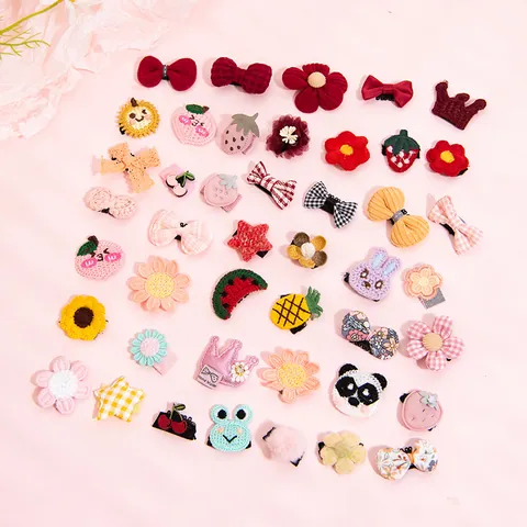 Pet Hair Clips Set Handmade Embroidery Fruit Animal Flower Design Polyester Pet Accessories For Small Dogs Cats Yorkie Teddy